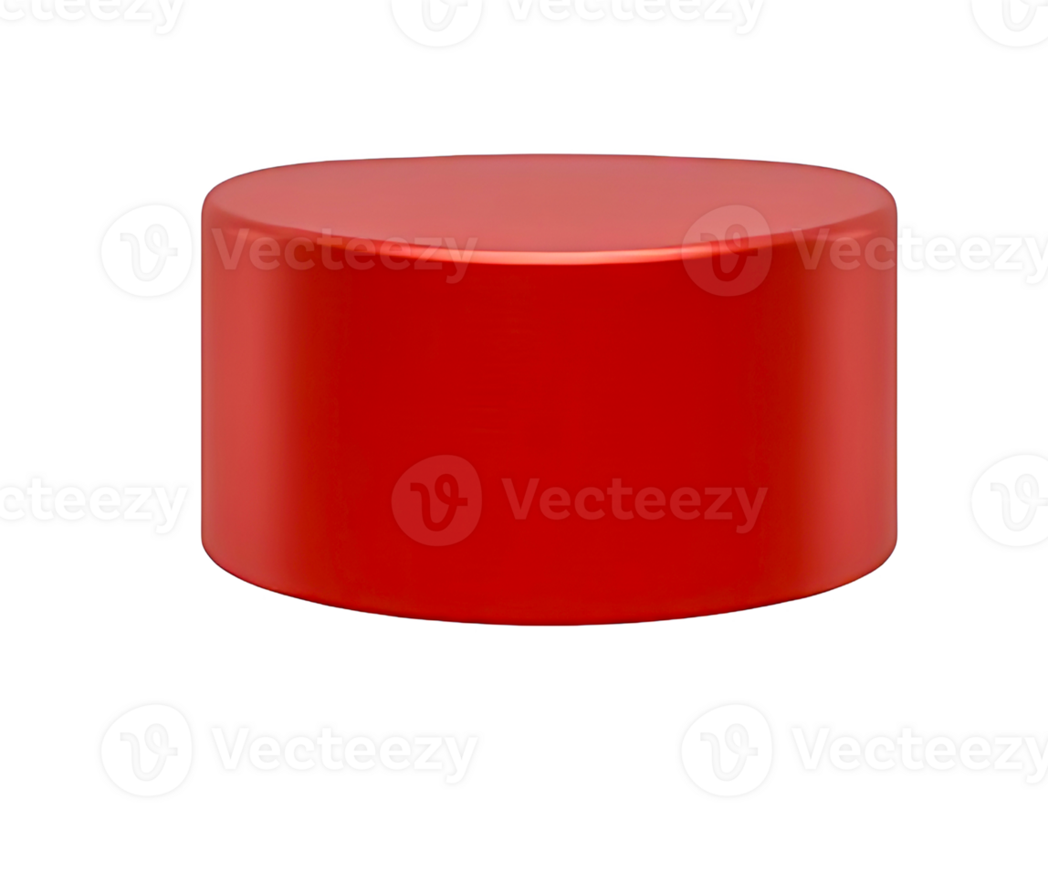 Red cylindrical podium display platform for product presentation on transparent background minimalistic design png