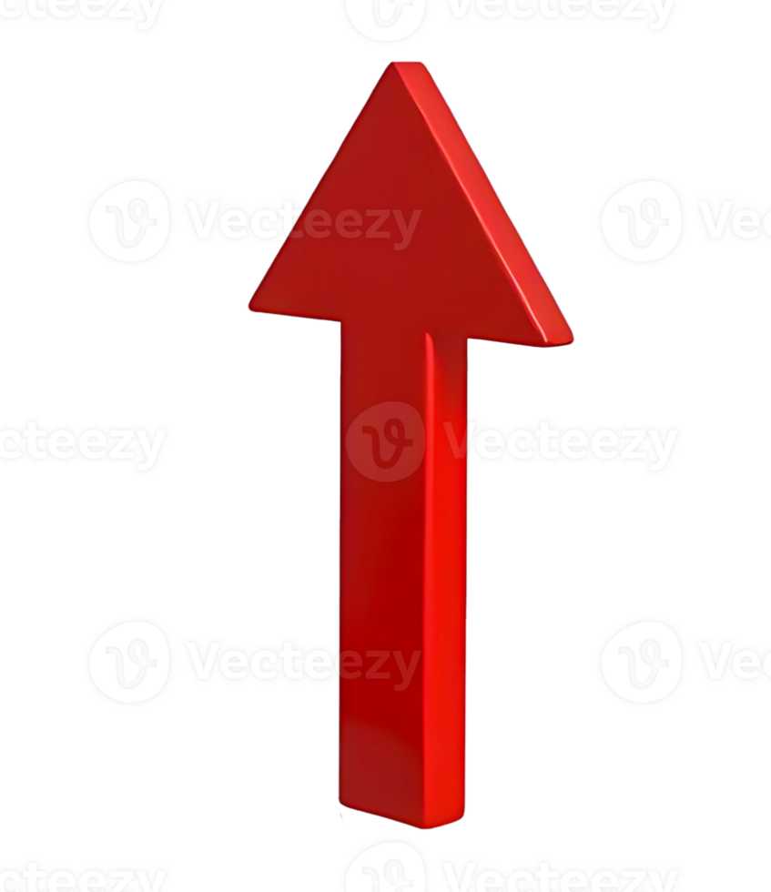 3D red arrow pointing right realistic sign illustration with transparent background for direction and navigation png