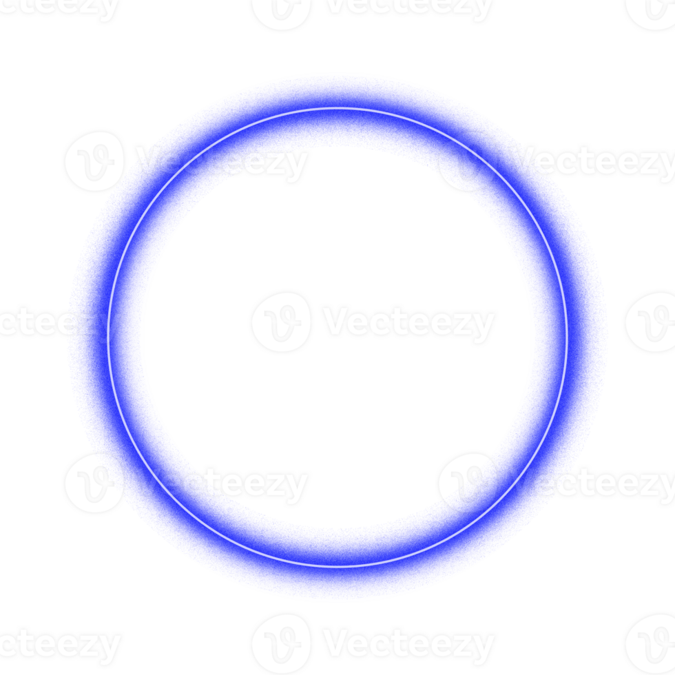 Blue neon glowing circle with grain texture and futuristic ring light effect for tech design png