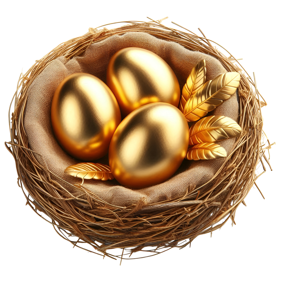 Golden Egg Treasure in a Nest of Gold Feather png