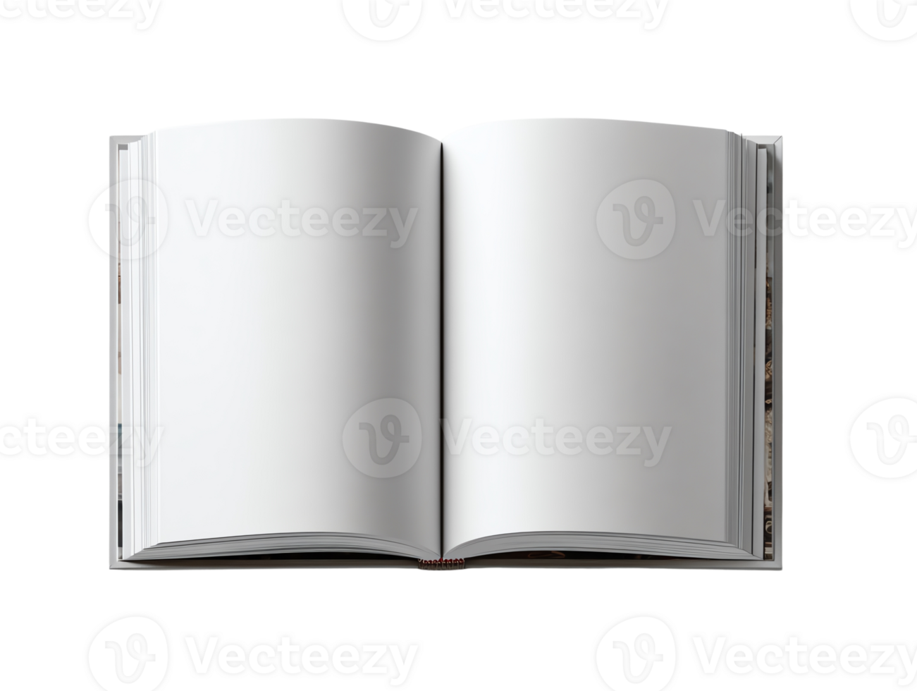 Open blank book with white pages on isolated background. png