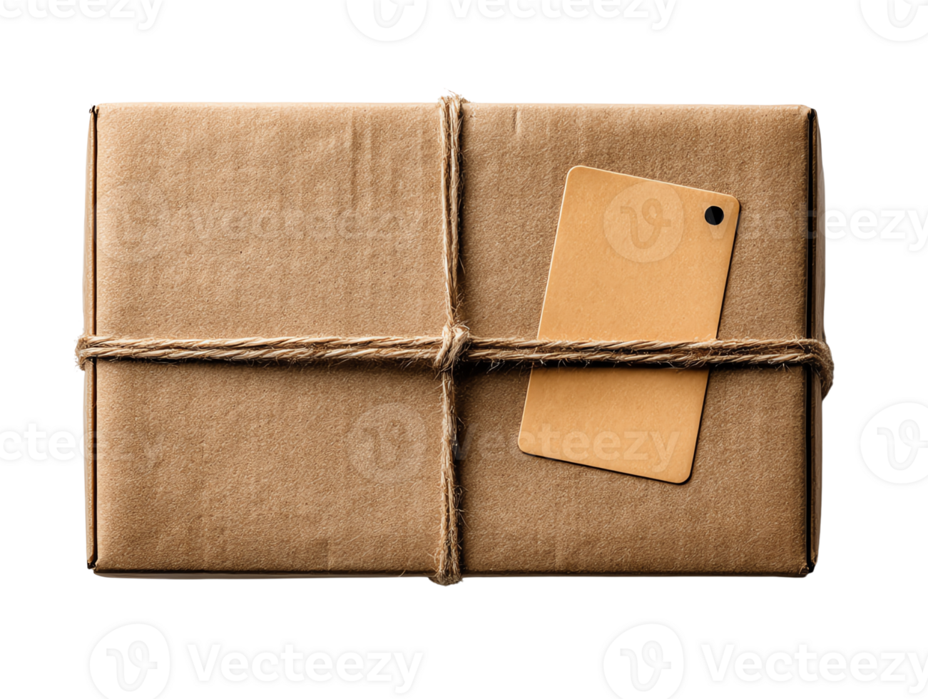 Wrapped brown package tied with twine and blank tag. png