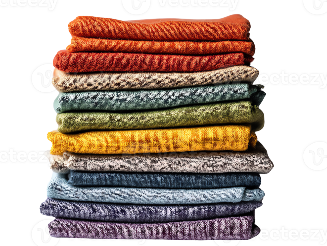 Colorful folded fabrics stacked neatly, showcasing a variety of textures. png