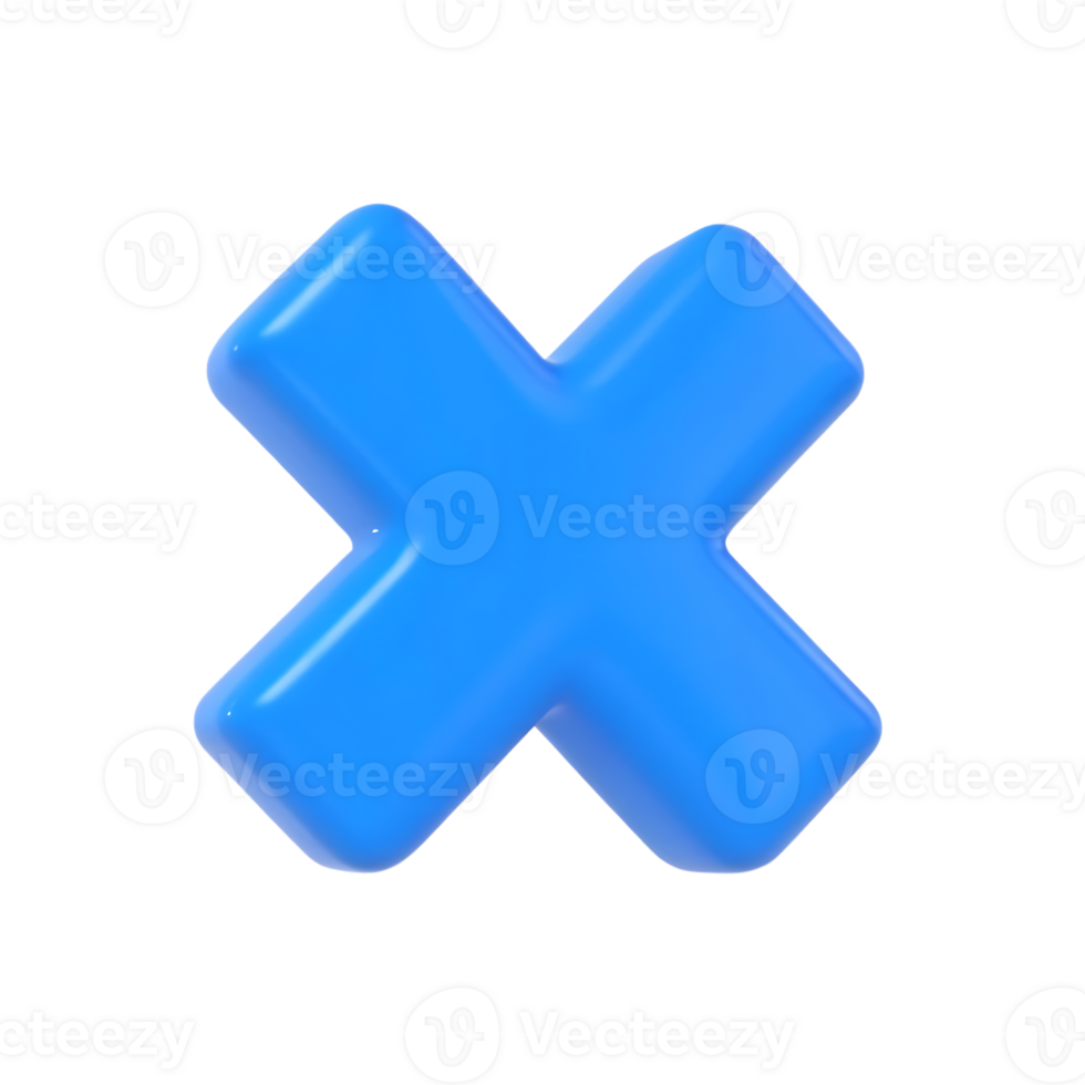 Blue 3D X mark, wrong, cancel, no png
