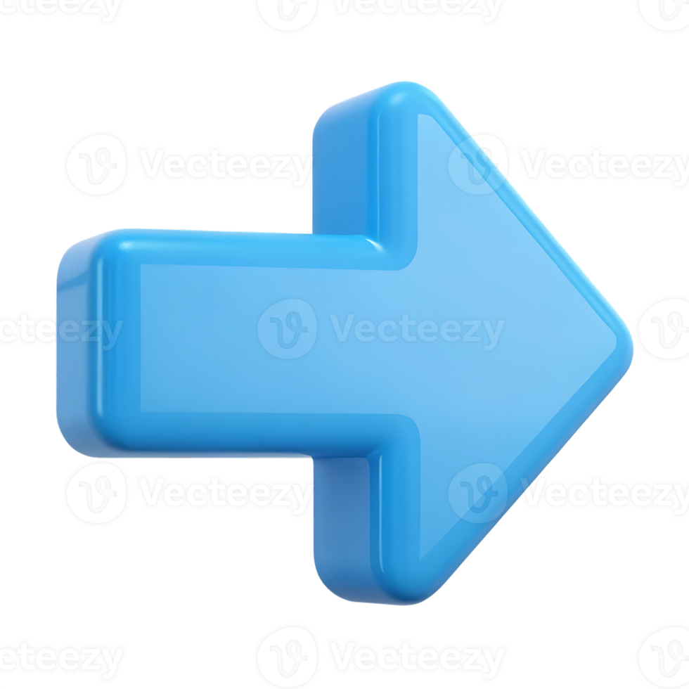3D blue arrow pointing right. Navigation, direction, next. png