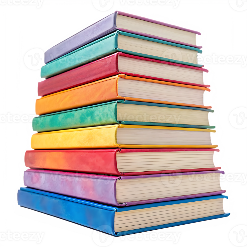 A stack of colorful books, perfect for education, reading, and knowledge concepts. png