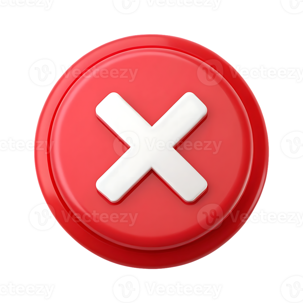 3d render do uma vermelho botão com uma branco x, simbolizando cancelar, erro, ou não. png
