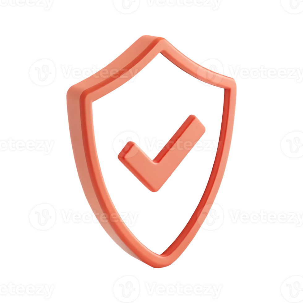 3D render of a shield with a checkmark, symbolizing security and protection. png