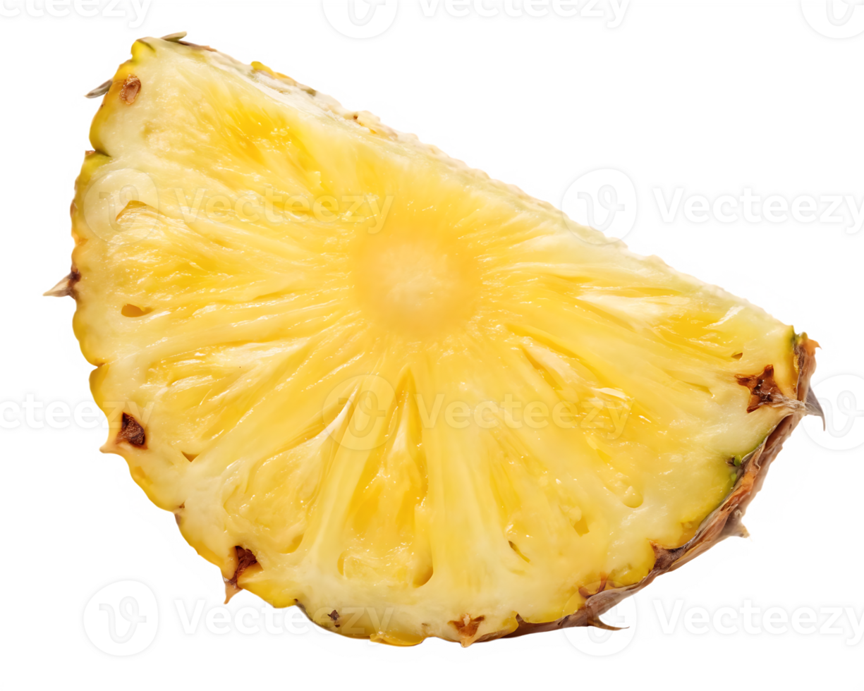 Close up of a juicy pineapple slice, vibrant yellow. png