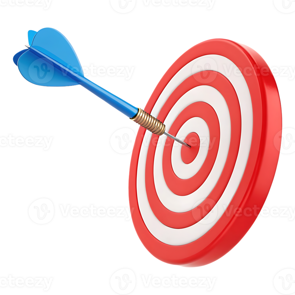 Blue dart hitting the center of a red target. png