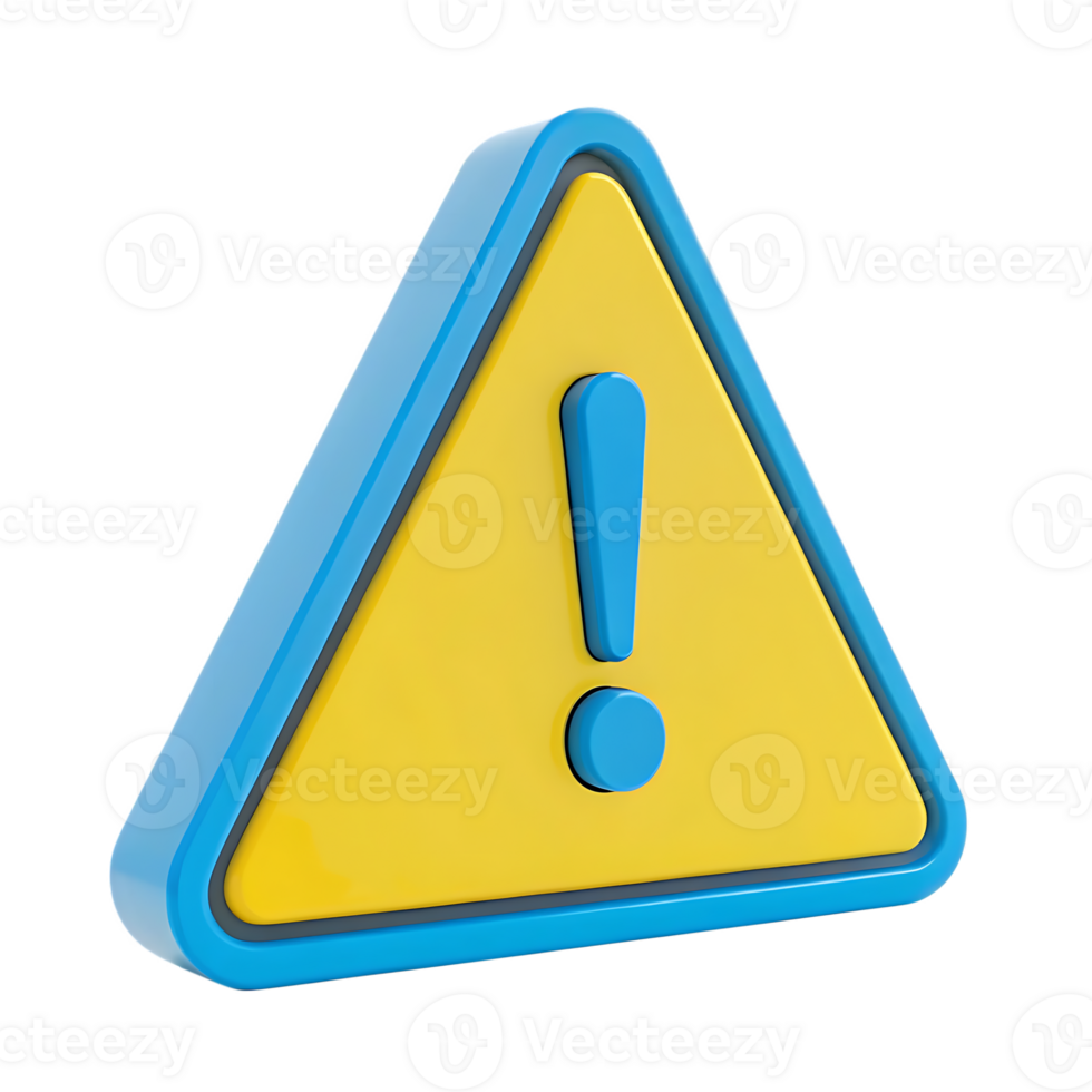 3D yellow and blue warning triangle sign. png
