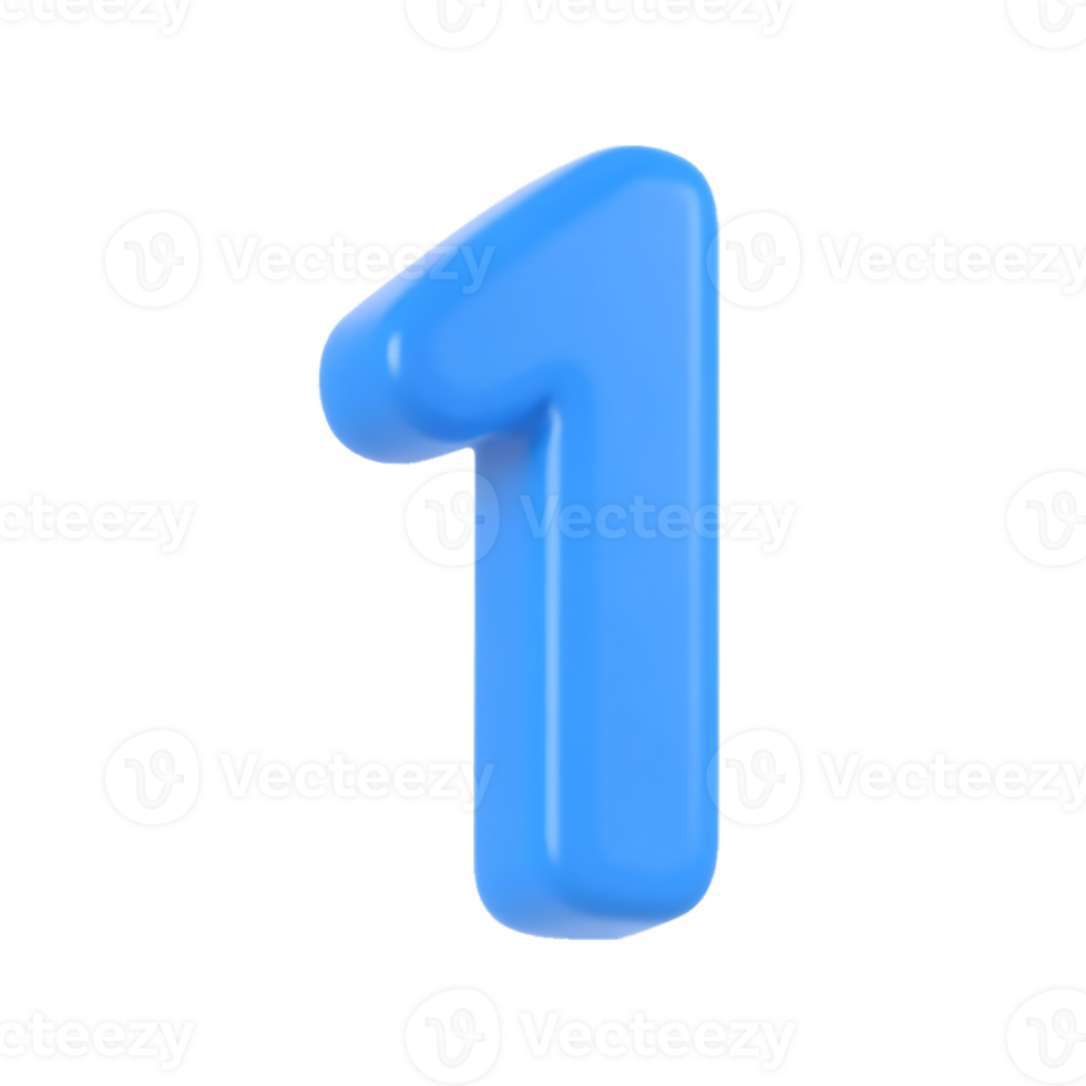 Blue number one, 3D render png