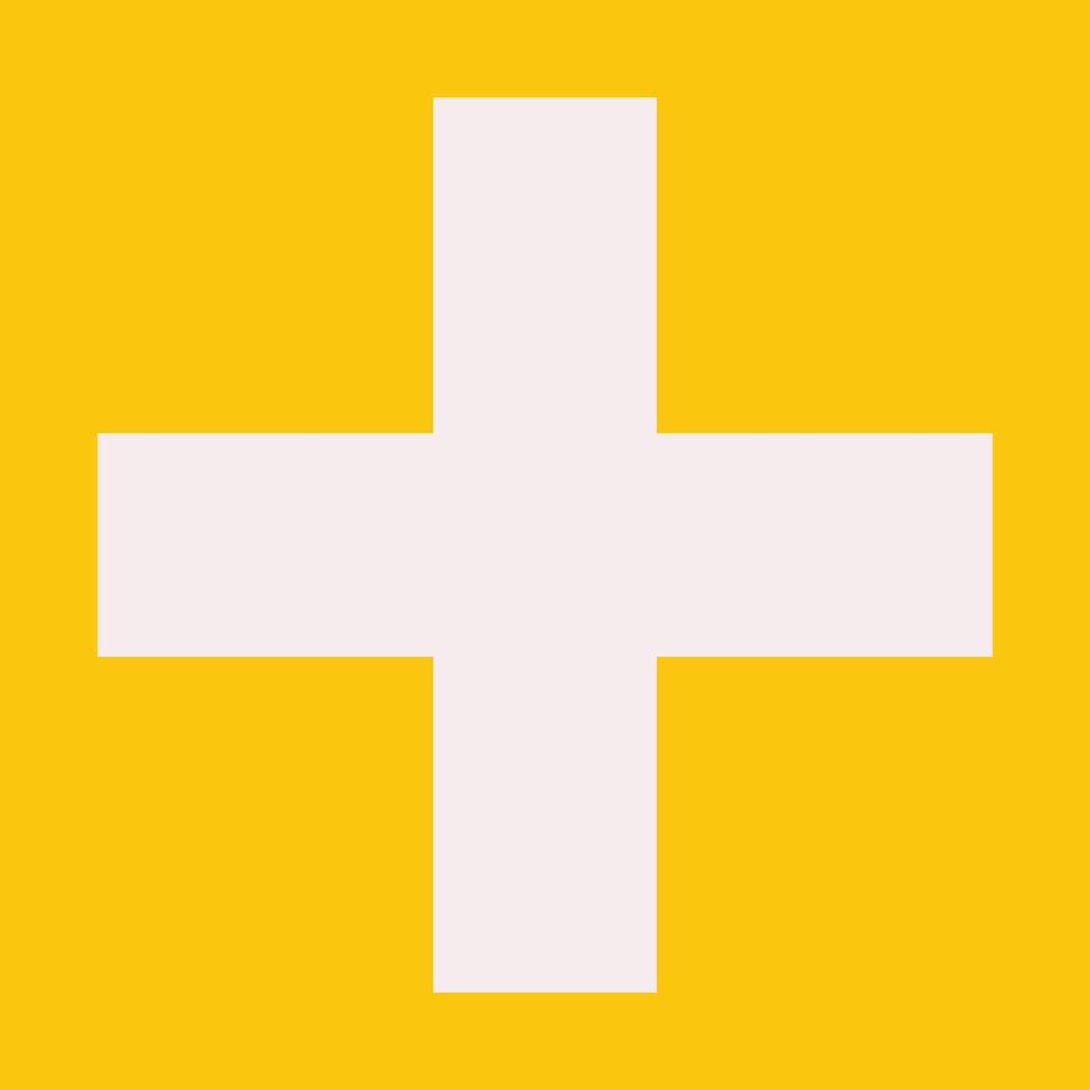 flat concept with white plus symbol on yellow background. Minimalistic design for brochure or app. Clipart collection with icon about add bonus or increase something vector