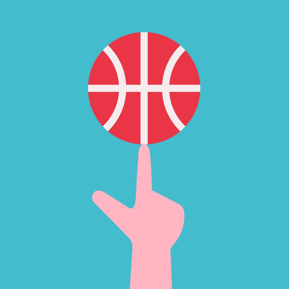 flat concept learns how to spin basketball on finger. Ball trick is spectacular freestyle that shows mastery. Clipart sport collection with square composition vector