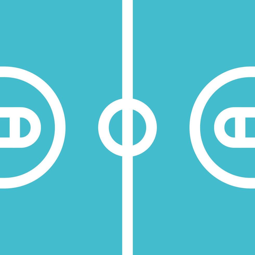 flat illustration showing simplified scheme of basketball court. Icon for applications. Signs of baskets of two teams and center of the area before match. White outline vector