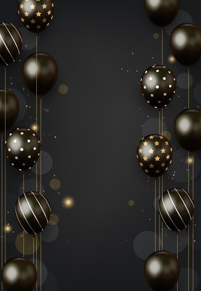 Event black and gold balloon arrangement, vertical vector