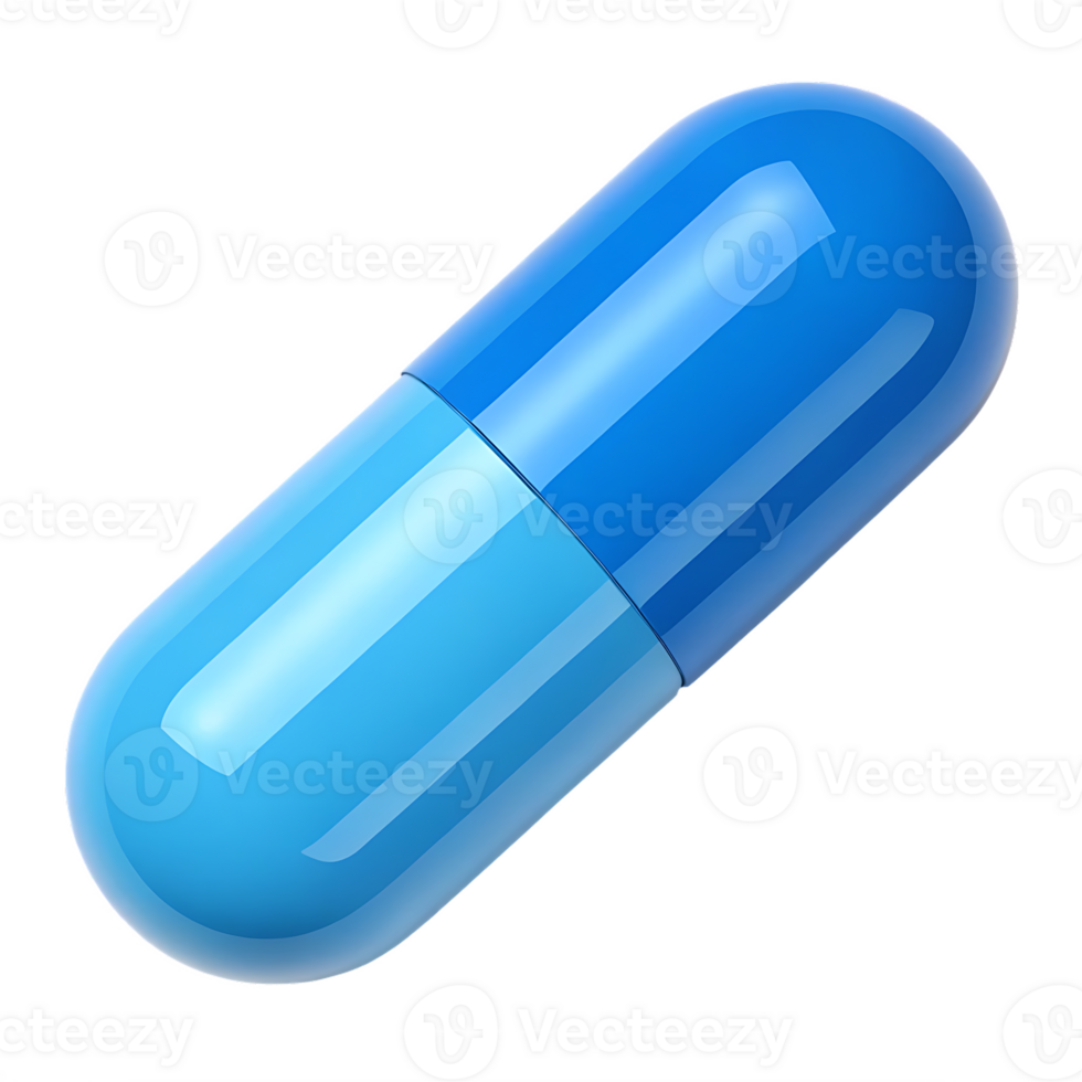 Single blue capsule pill isolated png
