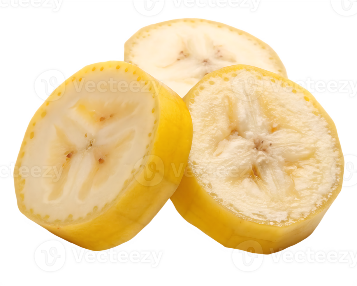 Close up of three fresh banana slices. png