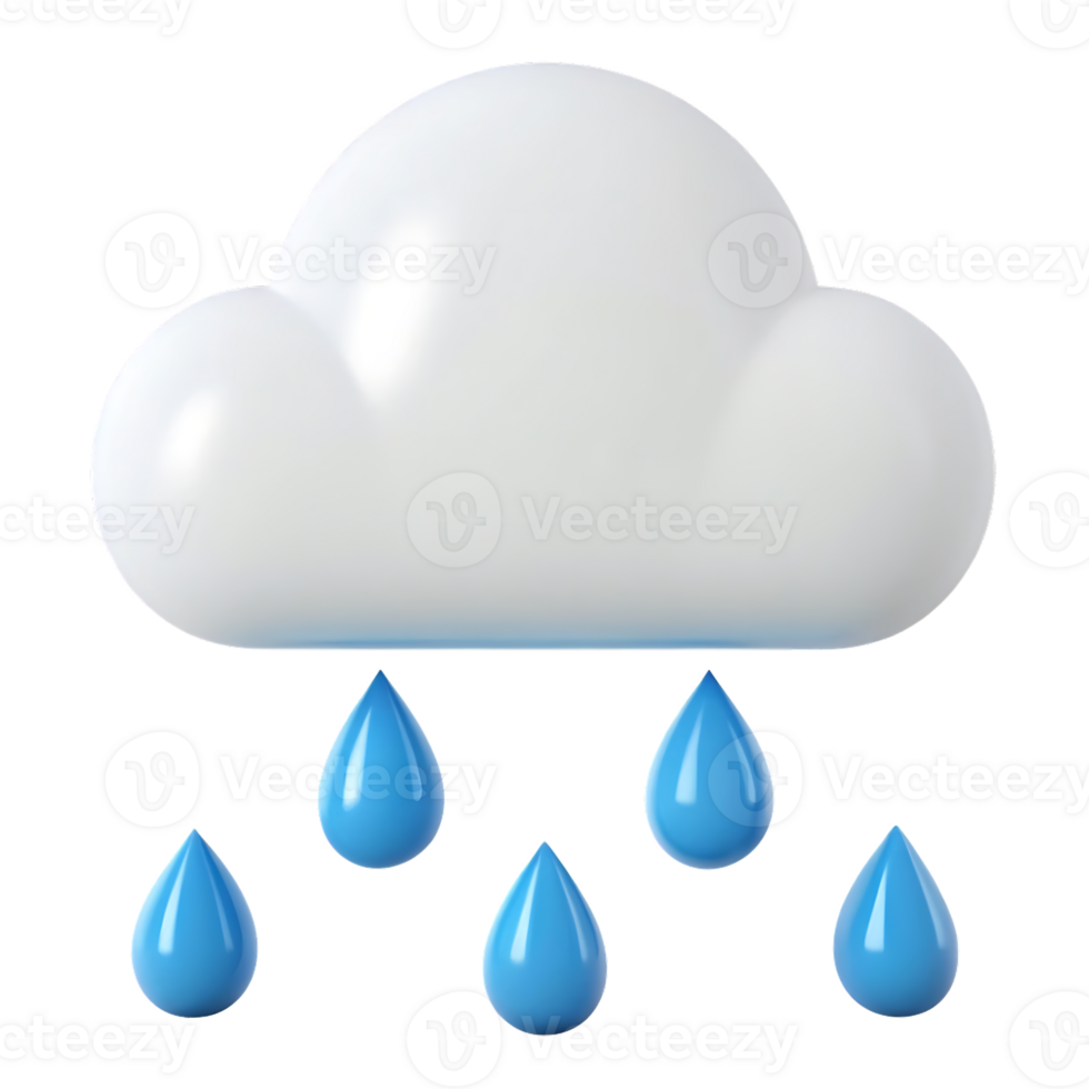 3D rendering of a rain cloud and raindrops. png