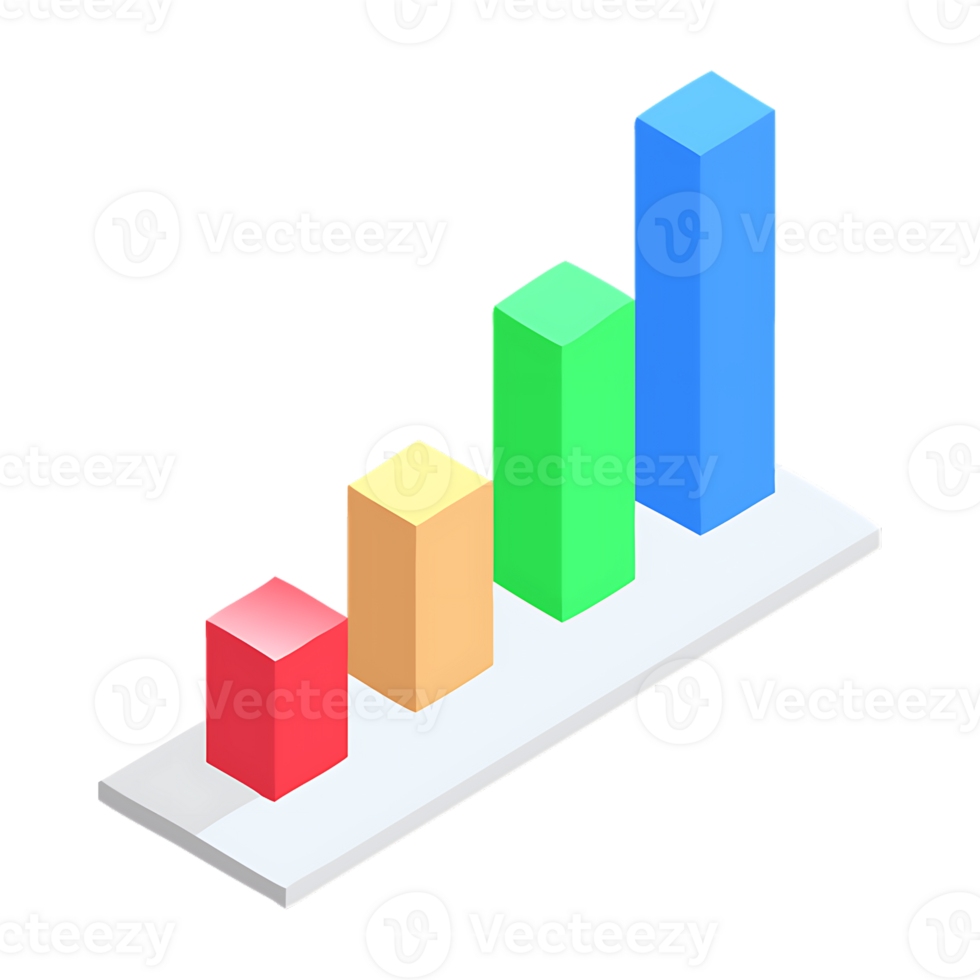 Isometric bar graph showing growth and progress. png