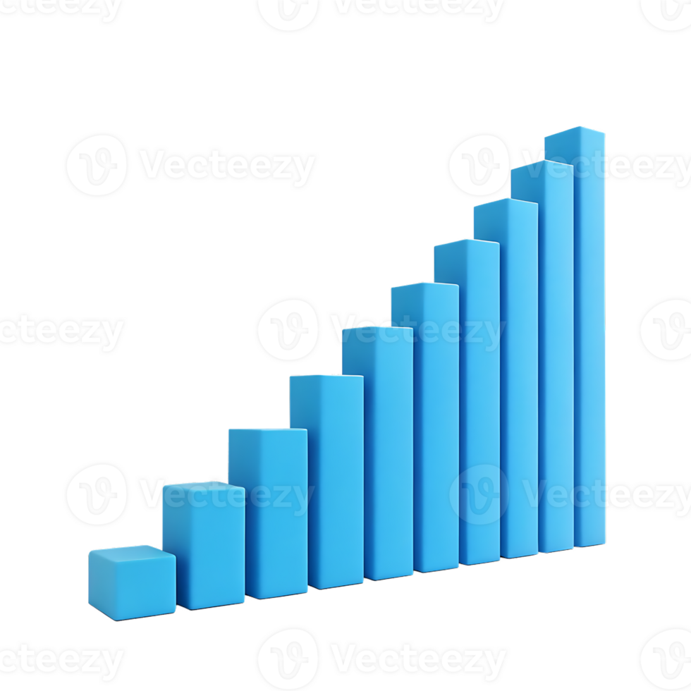 Ascending blue bar graph, growth chart, success concept png