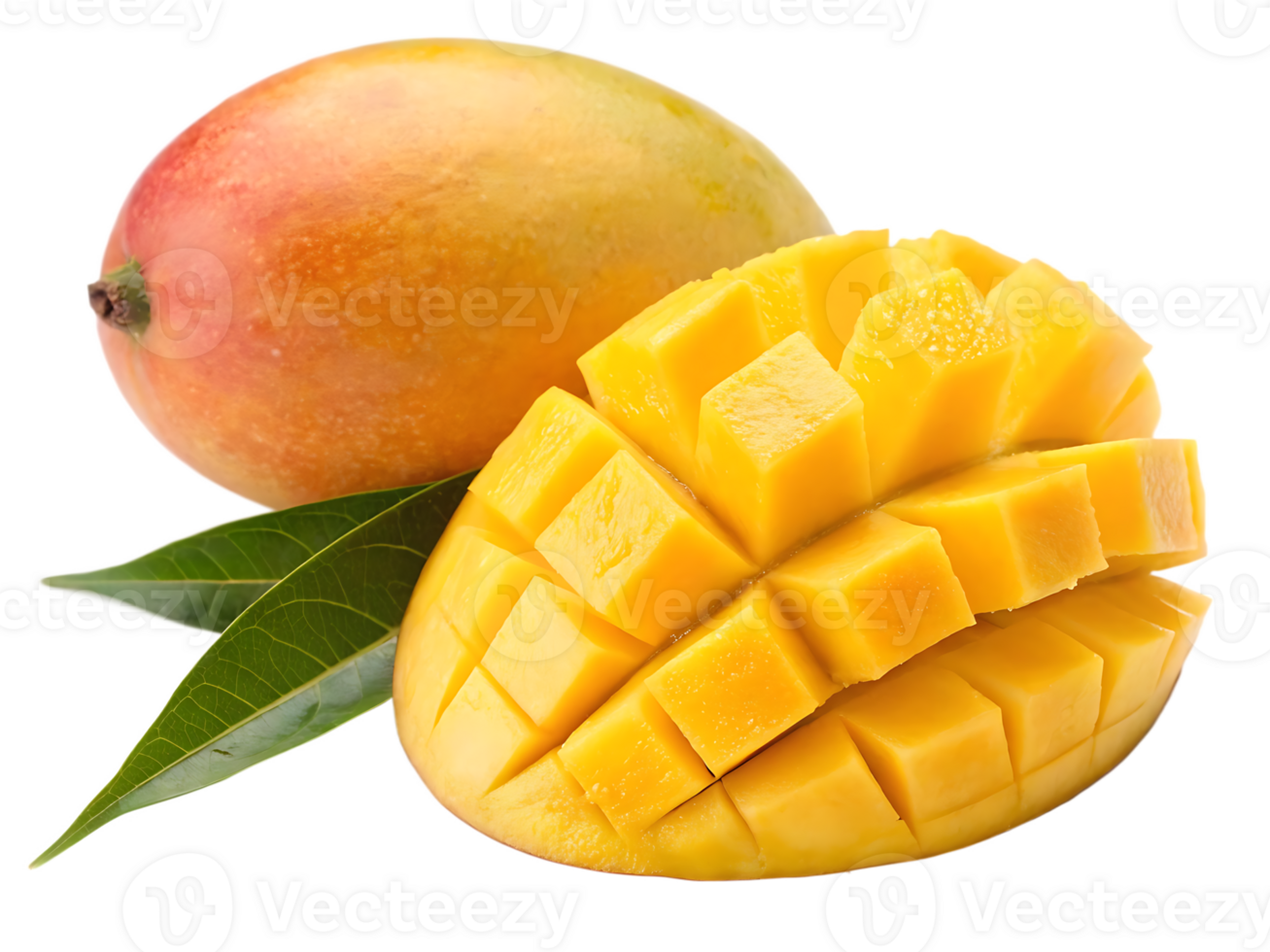 Fresh, juicy mango cut into cubes. Tropical fruit, healthy eating. png