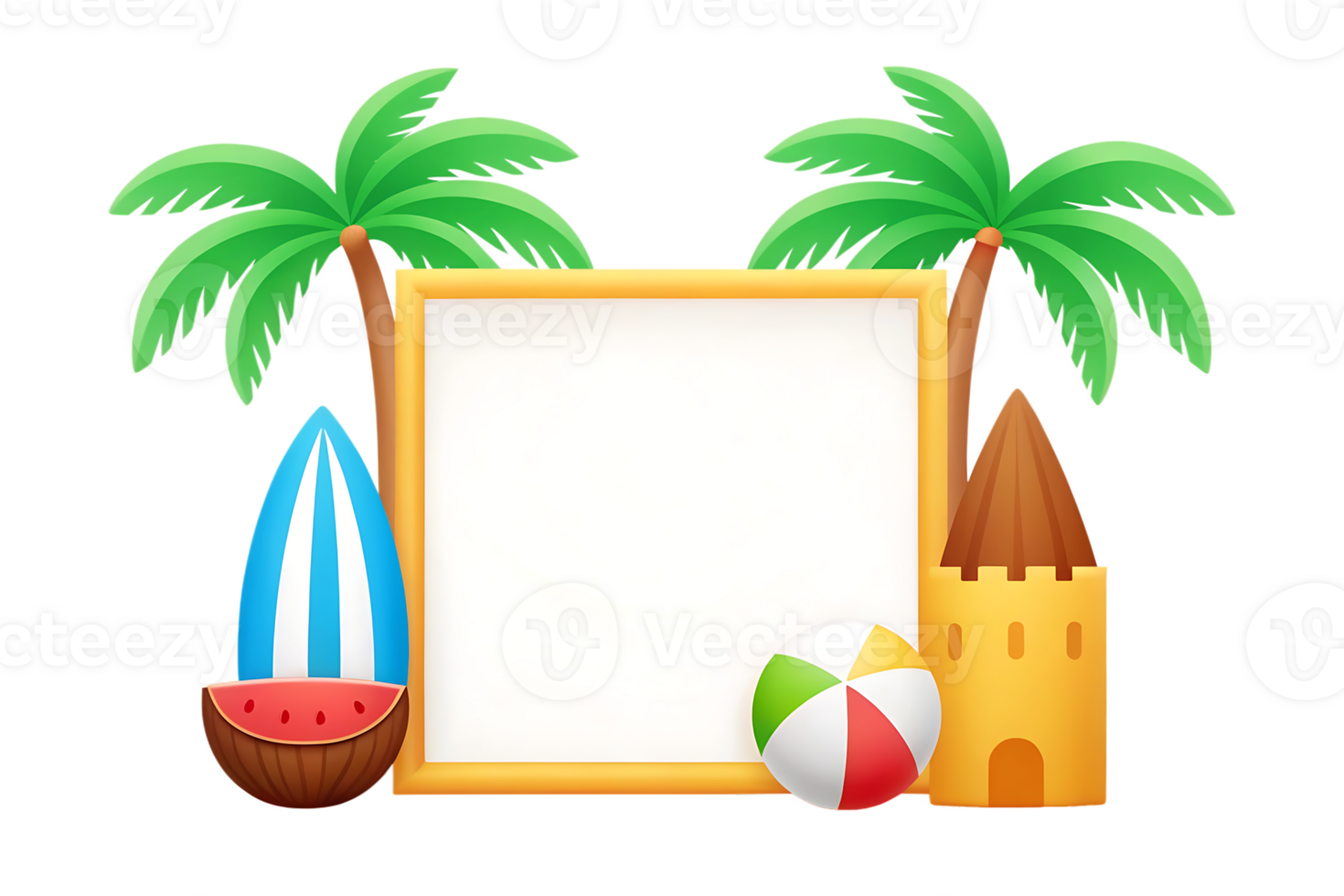 Summer vacation frame with beach elements png