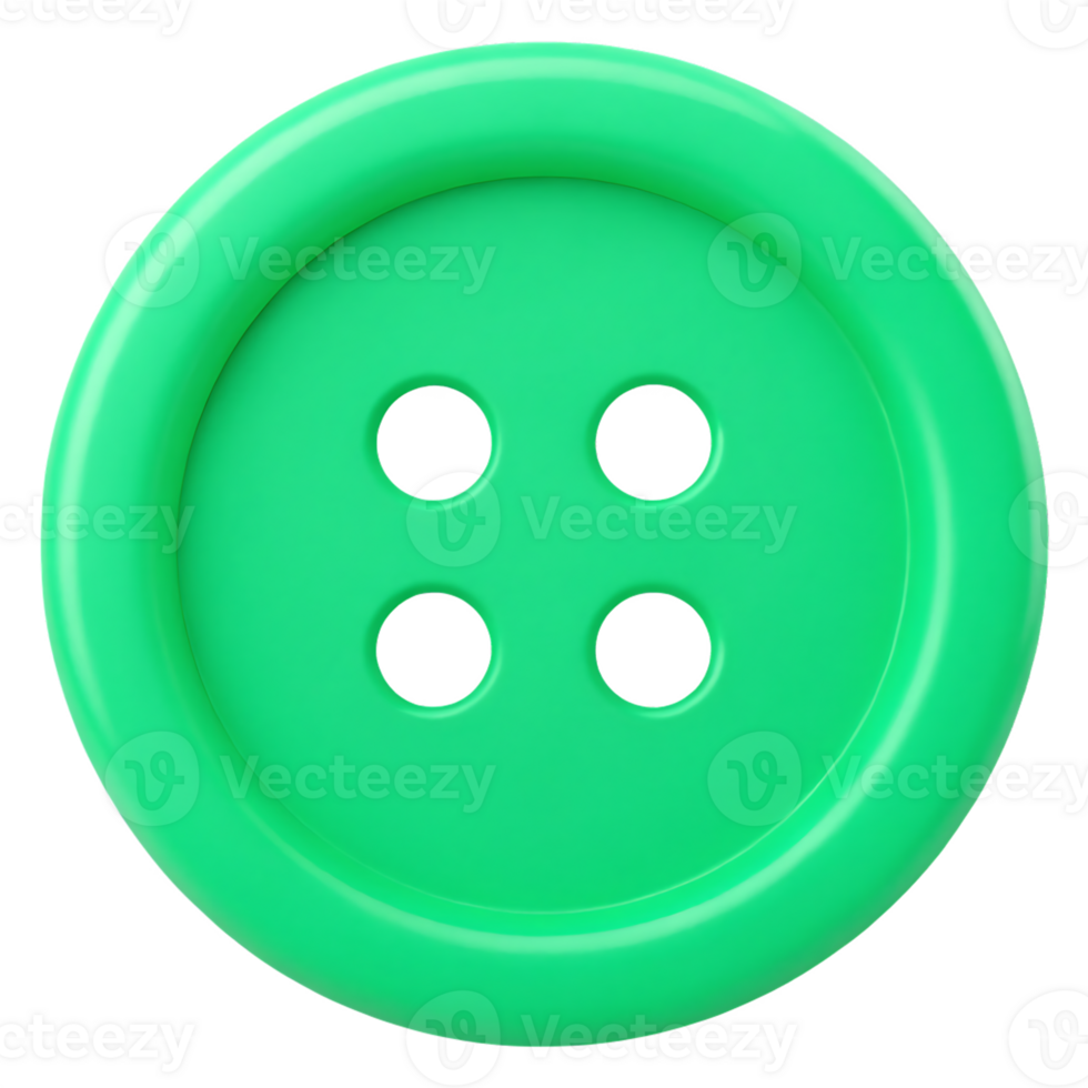 Bright green clothing button, four holes. png