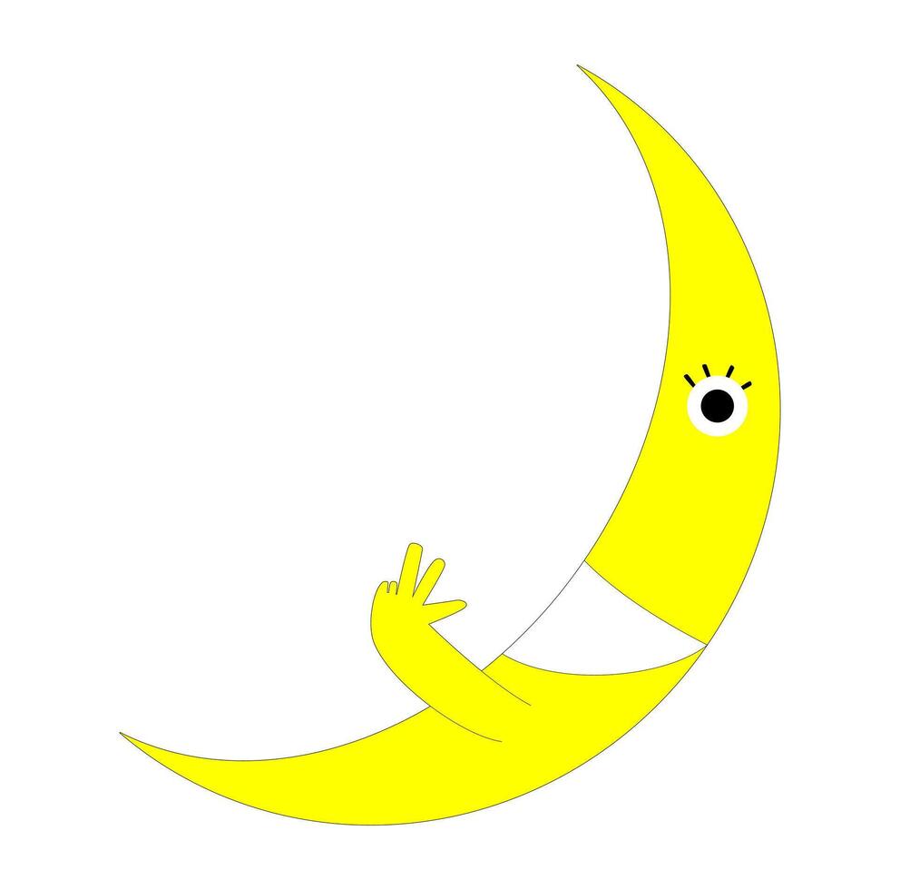 Cartoon Strange Smile Half Moon Digital Vectors Illustration