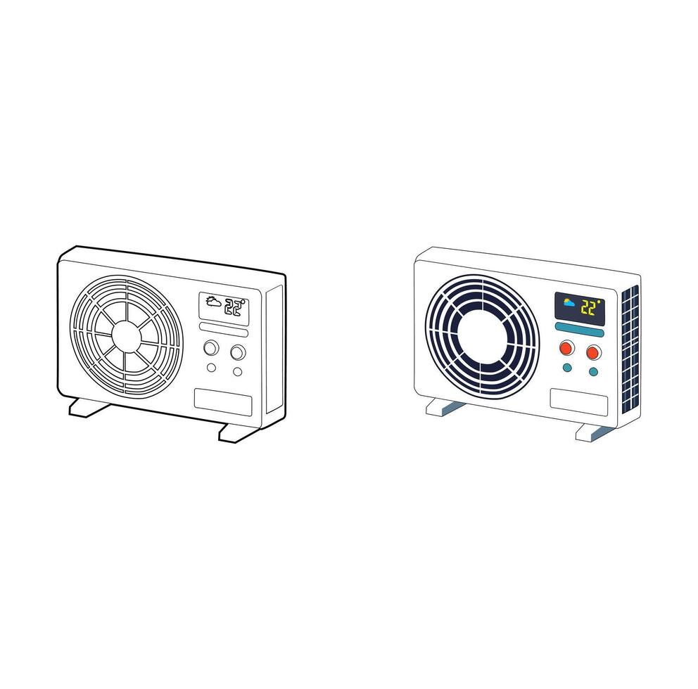 Cartoon Coloring Art Digital Air Condition Vectors Illustration