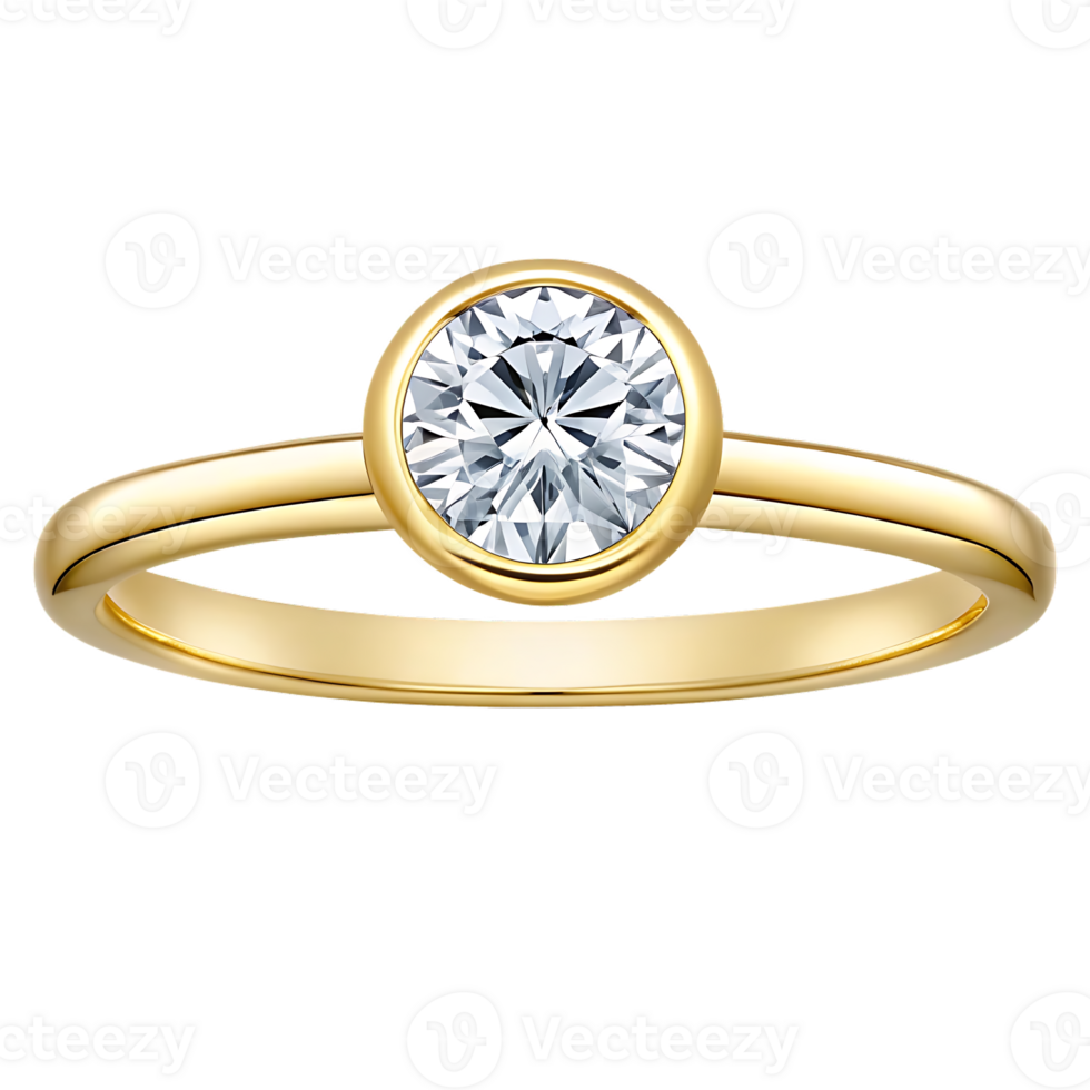 Bezel set diamond solitaire ring in yellow gold. png