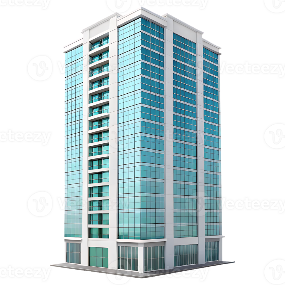 Modern glass office building exterior. png