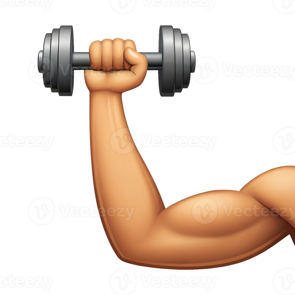 Strong arm lifting dumbbell. Fitness, strength, power concept. png