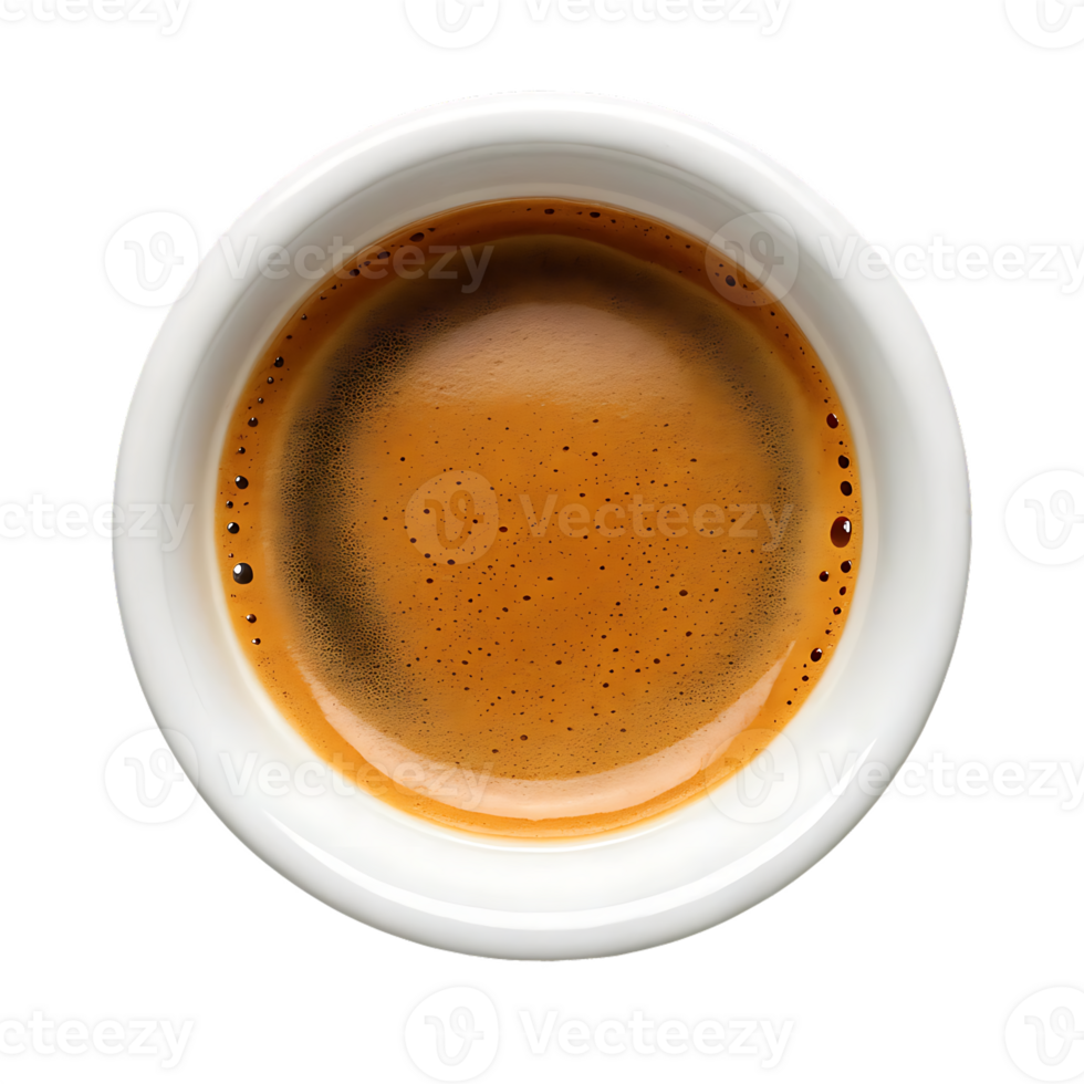Top view of a single espresso shot in a small white cup. png