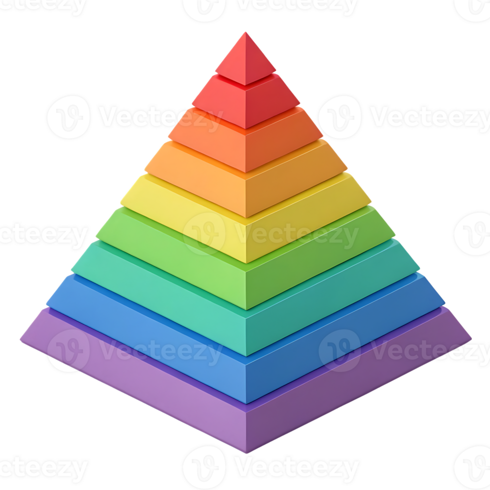Rainbow layered pyramid, 3D illustration. png