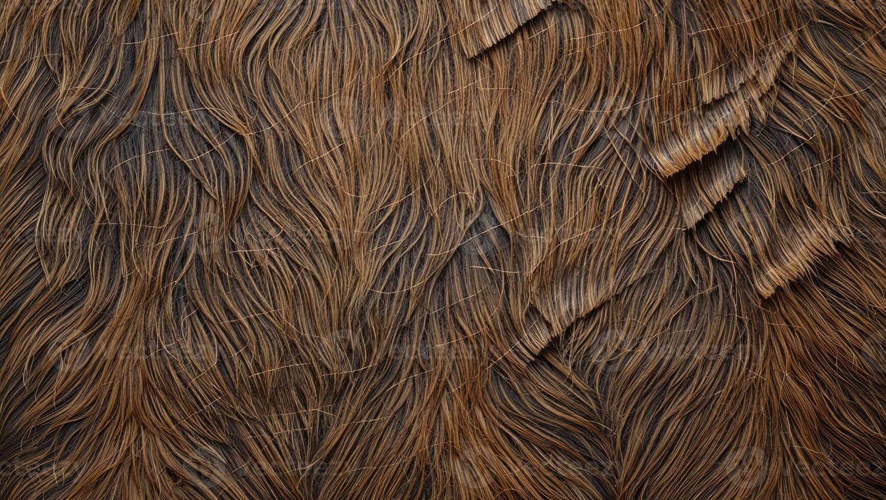 Textured close up of flowing brown hair strands showcasing natural waves and highlights under soft light in a studio setting photo