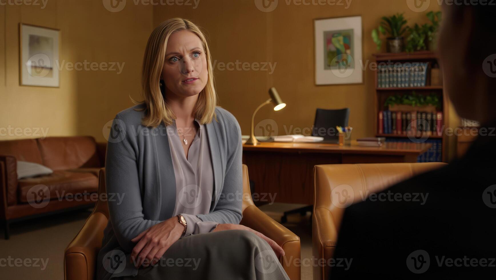 Professional conversation in an office setting with two individuals discussing an important matter photo