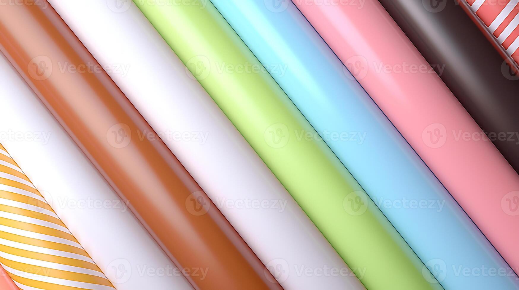 Colorful rolls of wrapping paper arranged diagonally, showcasing various patterns and textures photo
