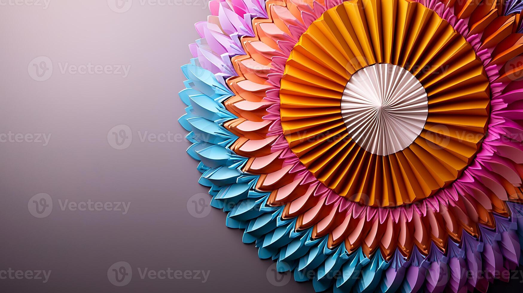 Colorful paper decorations arranged in a circular pattern against a soft gradient background photo