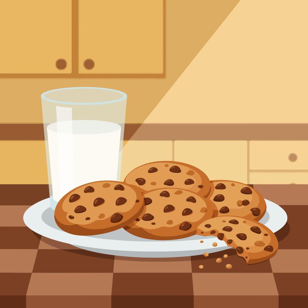 Enjoying Cookies with Milk a Classic Treat Cartoon Illustration vector