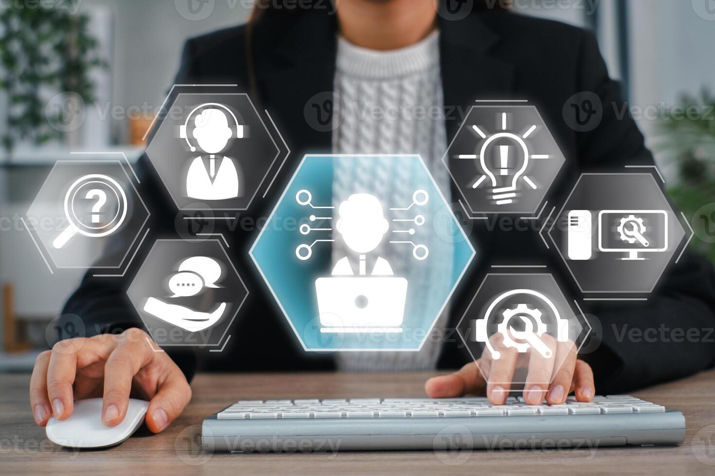 IT expert using advanced technology and digital tools in a modern office setting, showcasing innovation and expertise. photo