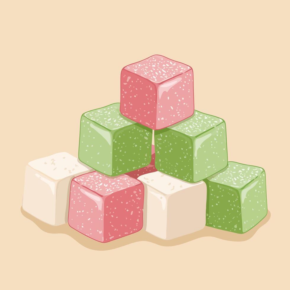 Stack of Colorful Cubes Candy Pieces Illustration on Beige Background vector