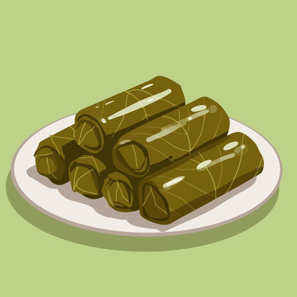 Rolled Grape Leaves on Plate Delicious Middle Eastern Appetizer Illustration vector