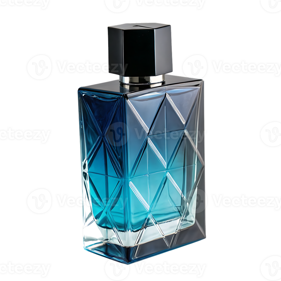 Elegant men's perfume bottle with blue gradient. png