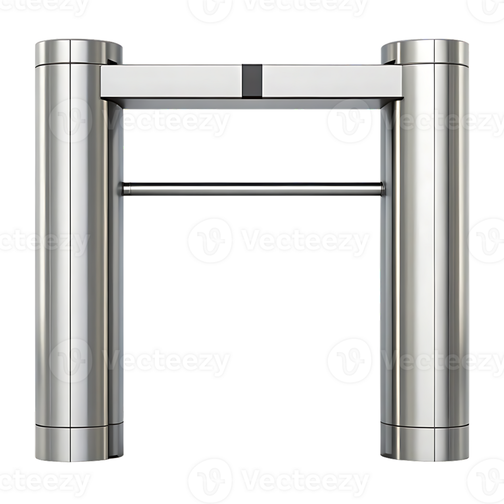 Modern stainless steel turnstile gate for access control. png