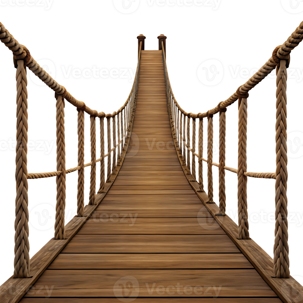 Wooden rope bridge leading to unknown destination. png