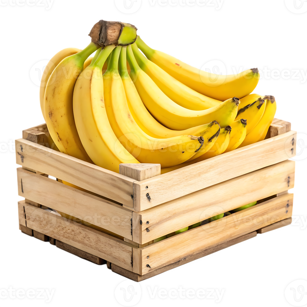 Fresh bananas in a wooden crate png