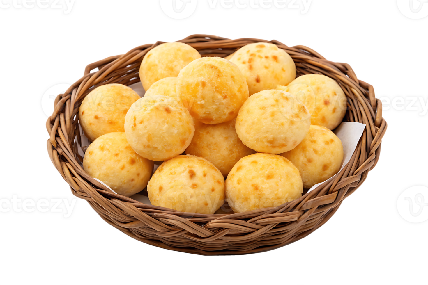 Cheese bread rolls in a wicker basket png