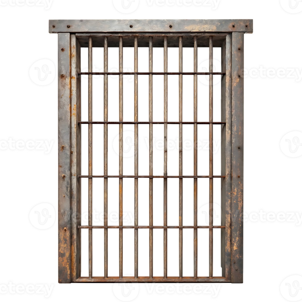 Rusty metal prison bars, isolated png