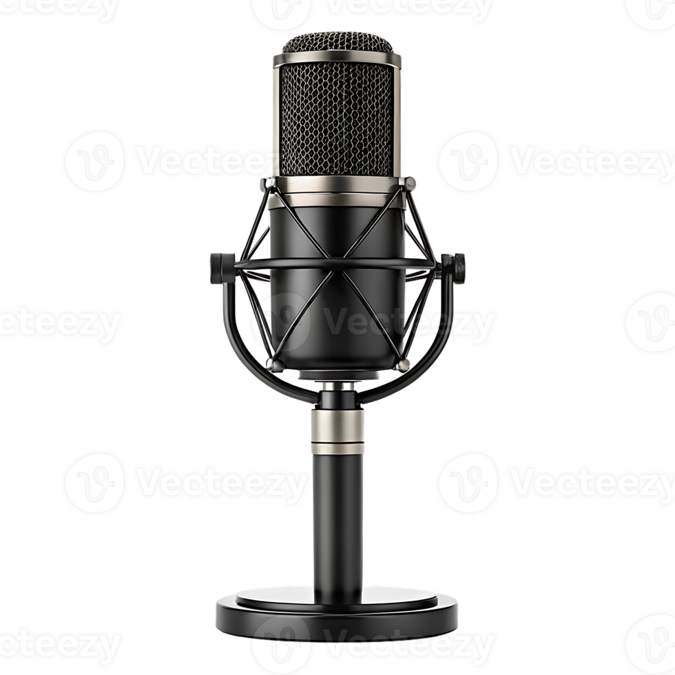 Professional condenser microphone on a stand. png